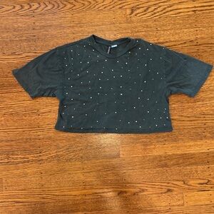 ⚡ H&M Black Rhinestone Studded Boxy Crop Tee | Women’s XS | Edgy Chic